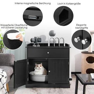 GIANTEX 3-in-1-Katzenmöbel,Verdeckte Katzentoilette Mit Schublade,Doppeltür GIANTEX 3-in-1-Katzenmöbel,Verdeckte Katzentoilette Mit Schublade,Doppeltür