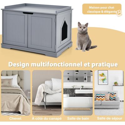 GIANTEX Maison de Toilette pour Chat avec 2 Portes, 75 x 54 x 52cm