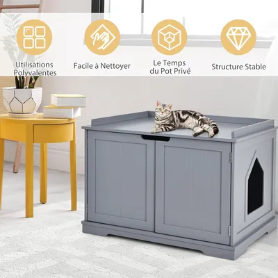GIANTEX Maison de Toilette pour Chat avec 2 Portes, 75 x 54 x 52cm