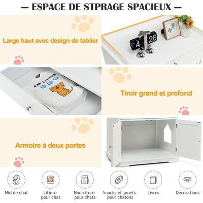 GIANTEX Meuble Chat 3 en 1,Bac à Litière Dissimulé avec Tiroir,Double Porte