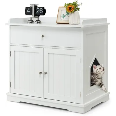 GIANTEX 3-in-1-Katzenmöbel,Verdeckte Katzentoilette Mit Schublade,Doppeltür GIANTEX 3-in-1-Katzenmöbel,Verdeckte Katzentoilette Mit Schublade,Doppeltür