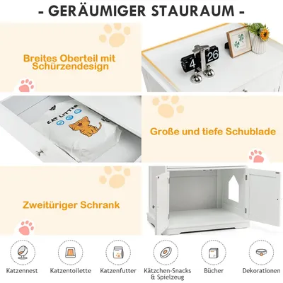 GIANTEX 3-in-1-Katzenmöbel,Verdeckte Katzentoilette Mit Schublade,Doppeltür GIANTEX 3-in-1-Katzenmöbel,Verdeckte Katzentoilette Mit Schublade,Doppeltür