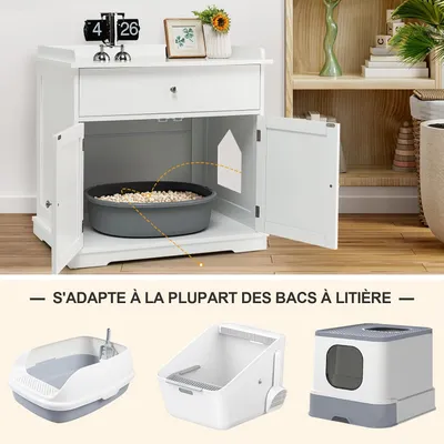 GIANTEX Meuble Chat 3 en 1,Bac à Litière Dissimulé avec Tiroir,Double Porte
