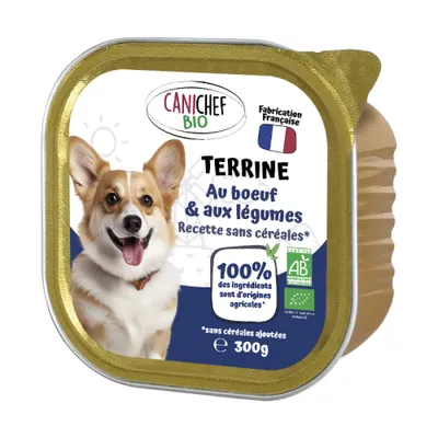 Canichef - Terrines Sans Céréales Bio Boeuf et Légumes pour Chien