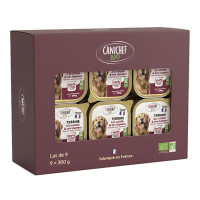 Canichef - Terrines Bio Sans Céréales Volaille pour Chien (9 x 300gr)