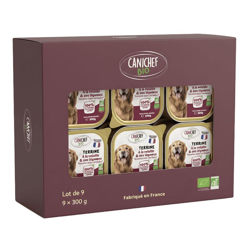 Canichef - Terrines Bio Sans Céréales Volaille pour Chien (9 x 300gr)