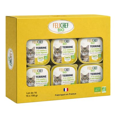 Felichef - Terrines Bio Sans Céréales  Volaille pour Chat (16 x 100gr)