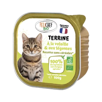 Felichef - Terrines Sans Céréales Bio Volaille et Légumes pour Chat Felichef - Terrines Sans Céréales Bio Volaille et Légumes pour Chat