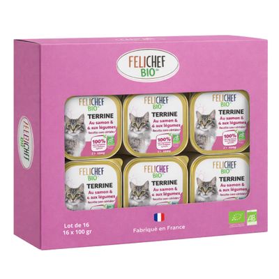 Felichef - Terrines Bio Sans Céréales Saumon pour Chat (16 x 100gr)