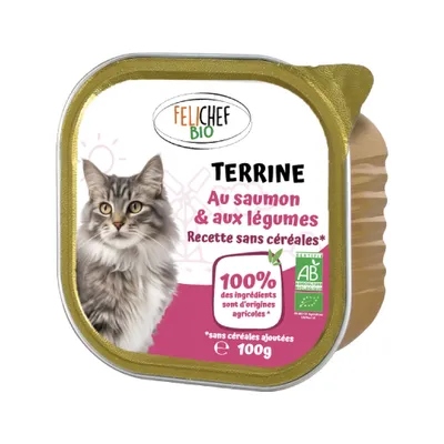 Felichef - Terrines Sans Céréales Bio Saumon et Légumes pour Chat Felichef - Terrines Sans Céréales Bio Saumon et Légumes pour Chat