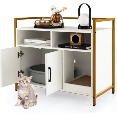 GIANTEX Maison de Toilette pour Chat, Armoire pour Chat Cadre en Acier