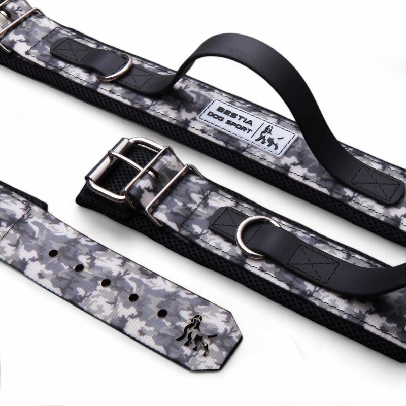 BESTIA DOG SPORT HALSBAND MIT GRIFF GRAU CAMO