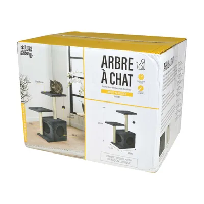 Arbre à chat Tom avec niche et jouet - Gris anthracite