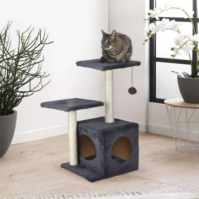 Arbre à chat Tom avec niche et jouet - Gris anthracite