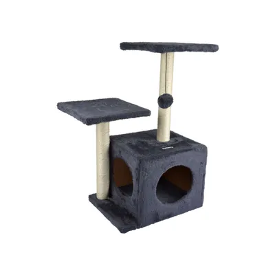 Arbre à chat Tom avec niche et jouet - Gris anthracite