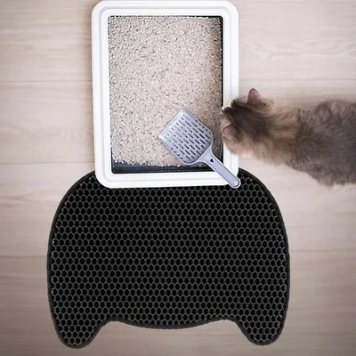 Tapis de maison de toilette litière pour chat - Noir