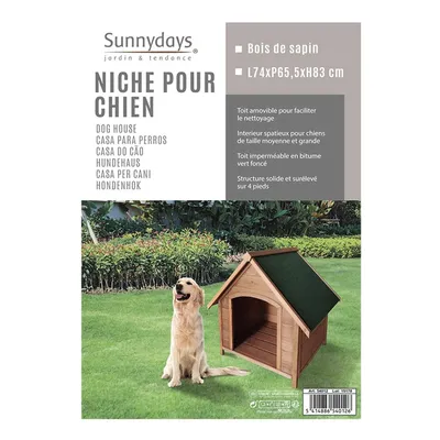 Niche pour chien Oslo avec toit amovible en bois naturel