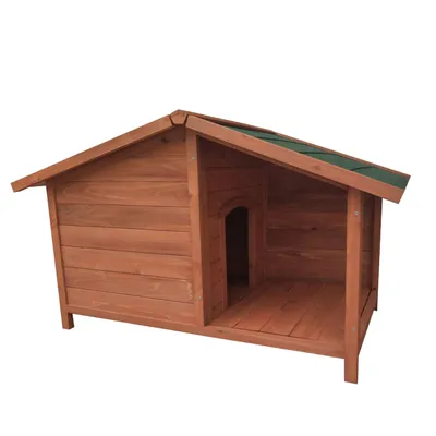 Niche pour chien Rio avec patio en bois naturel
