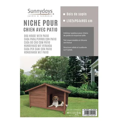 Niche pour chien Rio avec patio en bois naturel
