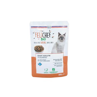 Felichef - Emincés Bio Saumon et Légumes pour Chat 58g