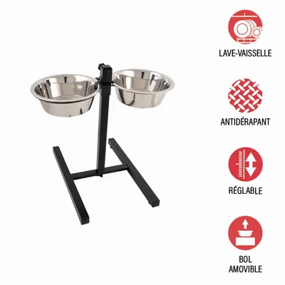 Bar à chien porte-gamelles avec 2 bols inox