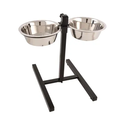 Bar à chien porte-gamelles avec 2 bols inox