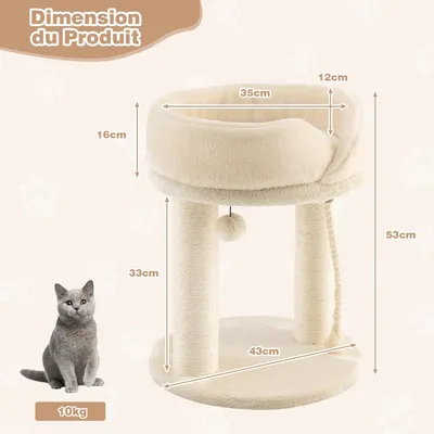 Giantex Arbre à Chat 53 CM en Bois Recouvert Peluche, Poteaux en Sisal