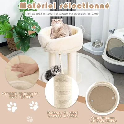 GIANTEX Arbre à Chat 53 CM en Bois Recouvert Peluche, Poteaux en Sisal