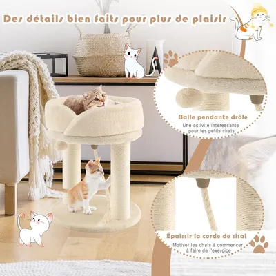 GIANTEX Arbre à Chat 53 CM en Bois Recouvert Peluche, Poteaux en Sisal