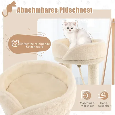 GIANTEX Kratzbaum Mit Stangen, Abnehmbarem Nest Und Hängender Kugel GIANTEX Kratzbaum Mit Stangen, Abnehmbarem Nest Und Hängender Kugel