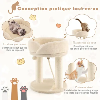 GIANTEX Arbre à Chat 53 CM en Bois Recouvert Peluche, Poteaux en Sisal