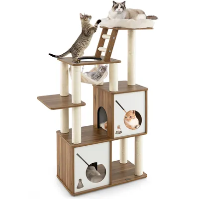 Giantex Arbre à Chat 145cm en Bois,Griffoirs Recouverts de Sisal,2 Condos