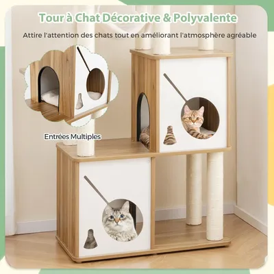 Giantex Arbre à Chat 145cm en Bois,Griffoirs Recouverts de Sisal,2 Condos