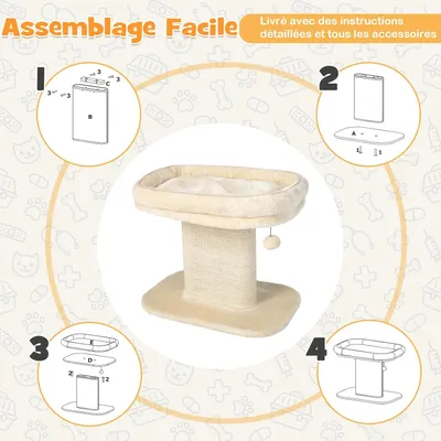 Giantex Arbre à Chat 50CM en Bois Recouvert Peluche,Poteaux en Sisal,Boule