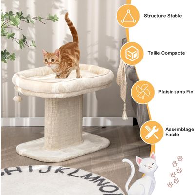 Giantex Arbre à Chat 50CM en Bois Recouvert Peluche,Poteaux en Sisal,Boule