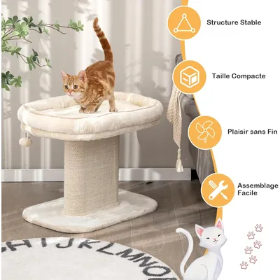 Giantex Arbre à Chat 50CM en Bois Recouvert Peluche,Poteaux en Sisal,Boule