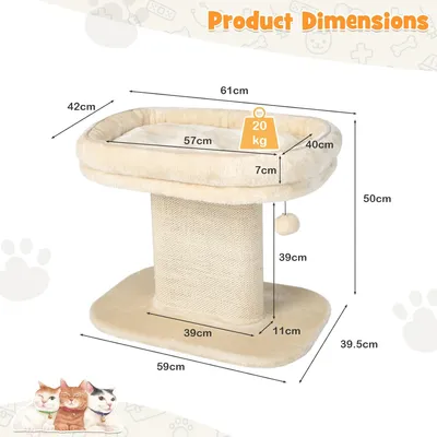 Giantex Arbre à Chat 50CM en Bois Recouvert Peluche,Poteaux en Sisal,Boule