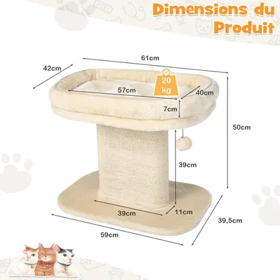 Giantex Arbre à Chat 50CM en Bois Recouvert Peluche,Poteaux en Sisal,Boule