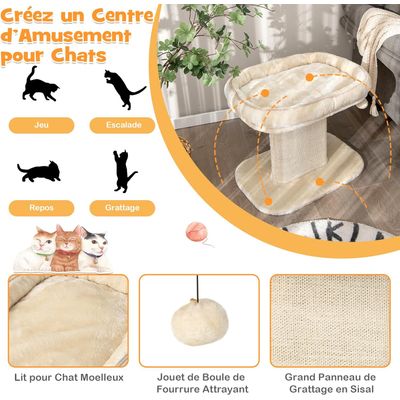 Giantex Arbre à Chat 50CM en Bois Recouvert Peluche,Poteaux en Sisal,Boule