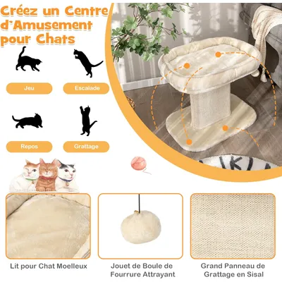 Giantex Arbre à Chat 50CM en Bois Recouvert Peluche,Poteaux en Sisal,Boule