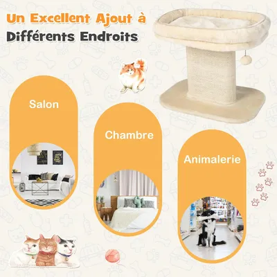 Giantex Arbre à Chat 50CM en Bois Recouvert Peluche,Poteaux en Sisal,Boule