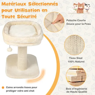 Giantex Arbre à Chat 50CM en Bois Recouvert Peluche,Poteaux en Sisal,Boule