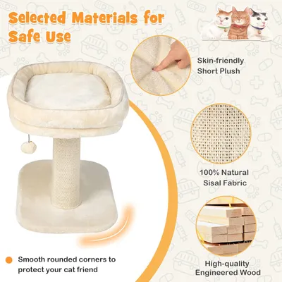 Giantex Arbre à Chat 50CM en Bois Recouvert Peluche,Poteaux en Sisal,Boule