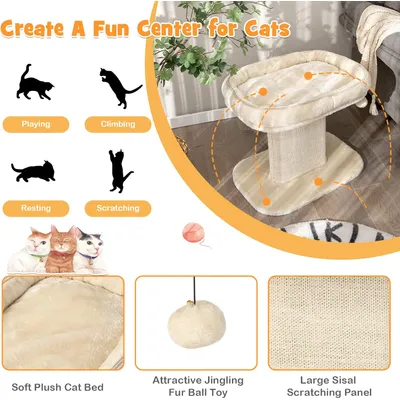 Giantex Arbre à Chat 50CM en Bois Recouvert Peluche,Poteaux en Sisal,Boule