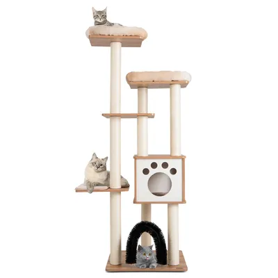 Giantex Arbre à Chat en Bois 176 CM ,5 Niveaux Plateformes,Poteaux en Sisal
