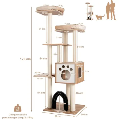 Giantex Arbre à Chat en Bois 176 CM ,5 Niveaux Plateformes,Poteaux en Sisal