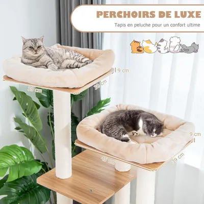 Giantex Arbre à Chat en Bois 176 CM ,5 Niveaux Plateformes,Poteaux en Sisal