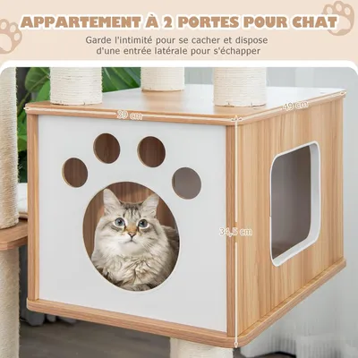 Giantex Arbre à Chat en Bois 176 CM ,5 Niveaux Plateformes,Poteaux en Sisal