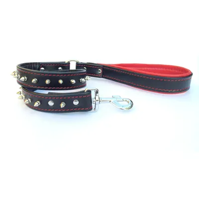 Bestia Custom Dog Gear - Laisse courte à pointes en cuir souple