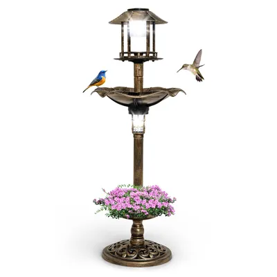 GIANTEX Bain d'oiseaux sur Pied,2 Lampes Solaire,Support Remplissable